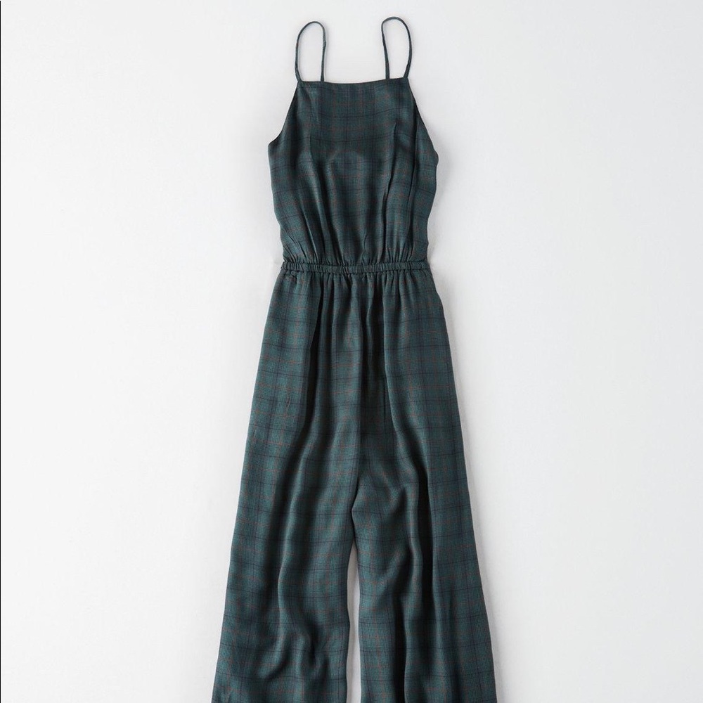 American Eagle Green Plaid Jumpsuit